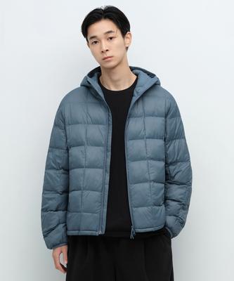 Square Quilted Hooded Light Padded Jacket [Blue Grey]