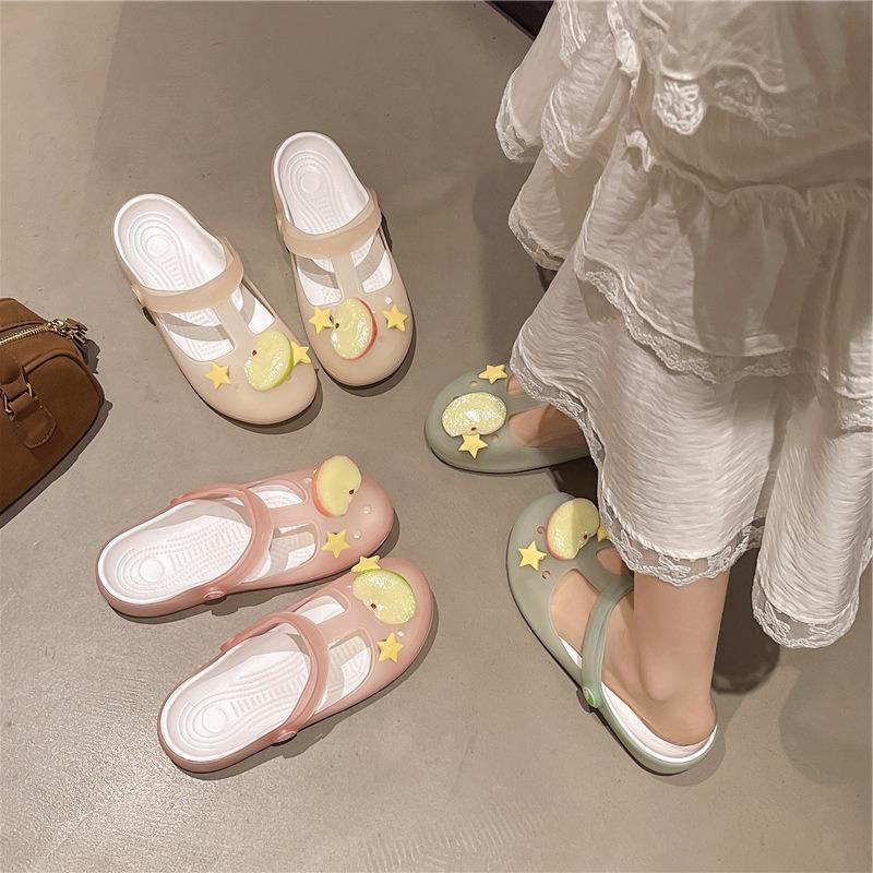Soft-soled go-out hole shoes women's summer flat-soled non-slip beach shoes sandals wear jelly bag head thick-soled cool slippers