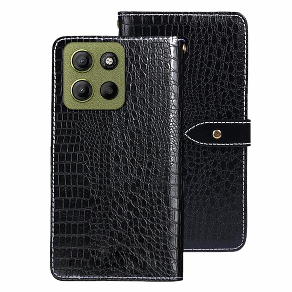 

For Motorola Moto G15 Power 4G Case Crocodile Texture PU Leather Flip Phone Cover Black