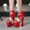 Platform Model Rivet Zipper Roman Sandals High Heel Fish Toe Red for Women