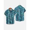 Men's Hawaiian Plant Print Shirts Vacation Vintage Leaf Fashion Summer Button Shirt Beach Casual Lapel