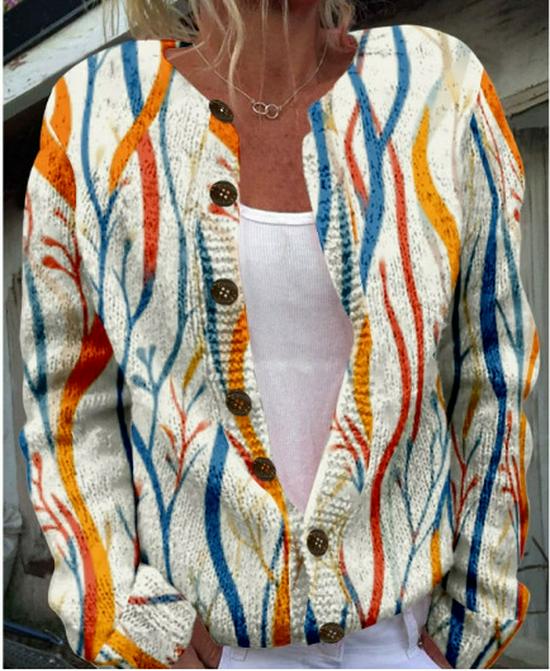 2025 Autumn/Winter Animal Print Round Neck Cardigan Sweater