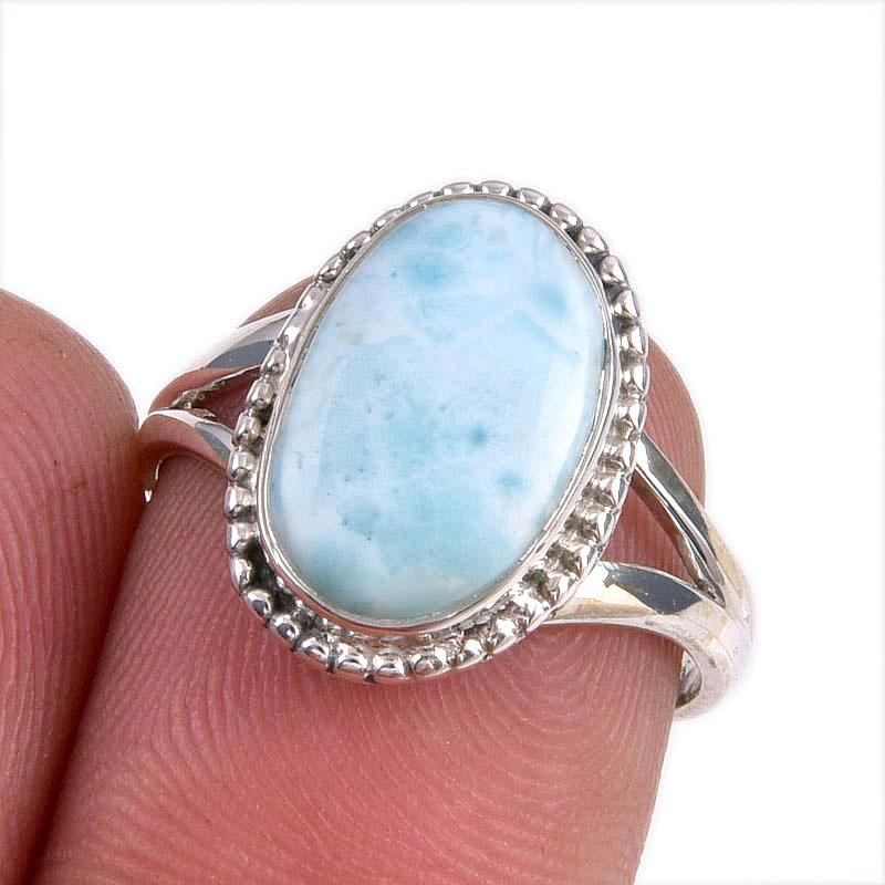 

Natural Republic Larimar Gemstone 925 Solid Silver Jewelry Ring Size 6.5 K4v63