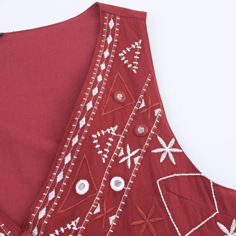 Kaslead New Women Clothes Western Style Mirror Effect Embroidery Vest Shorts 5770029 5770027