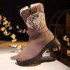 Women's Winter Snow Boots With Zipper Warm Non-Slip Low Chunky Block Heel Embroidered Ankle Booties Faux Fur Lined Walking Combat Boot Shoes for Women