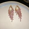 Silver Needle Zircon Rhombus Fringed Earrings Heavy Industry Personality Versatile Temperament Earrings Light Luxury High-end Earrings Women
