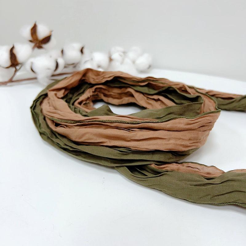 Color Matching Splicing Pleated Scarf Thin And Narrow Long Style Warm Contrasting Color Spring And Summer Neck Protection Sun Protectiona