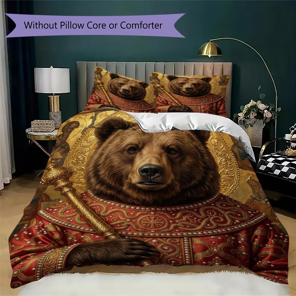 Vintage Bear Pattern Bedding uilt Set uilt Cover Pillowcase Home Decoration Birthday Gift (1 * duvet cover + 2 * pillowcase without core)