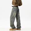 Washed old jeans men's autumn new trendy brand American retro loose straight wide-leg casual pants