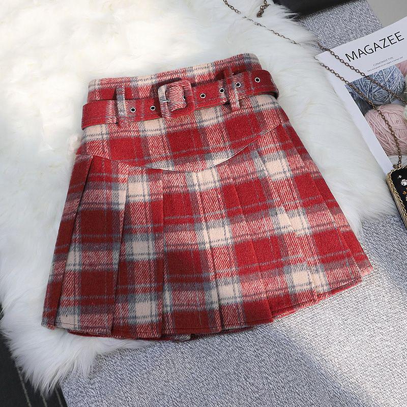 

Plaid Wool Pleated A-Line Mini Skirt - Women s Plus Size, High-Waisted, Casual 2024 Autumn/Winter Collection XL червоний