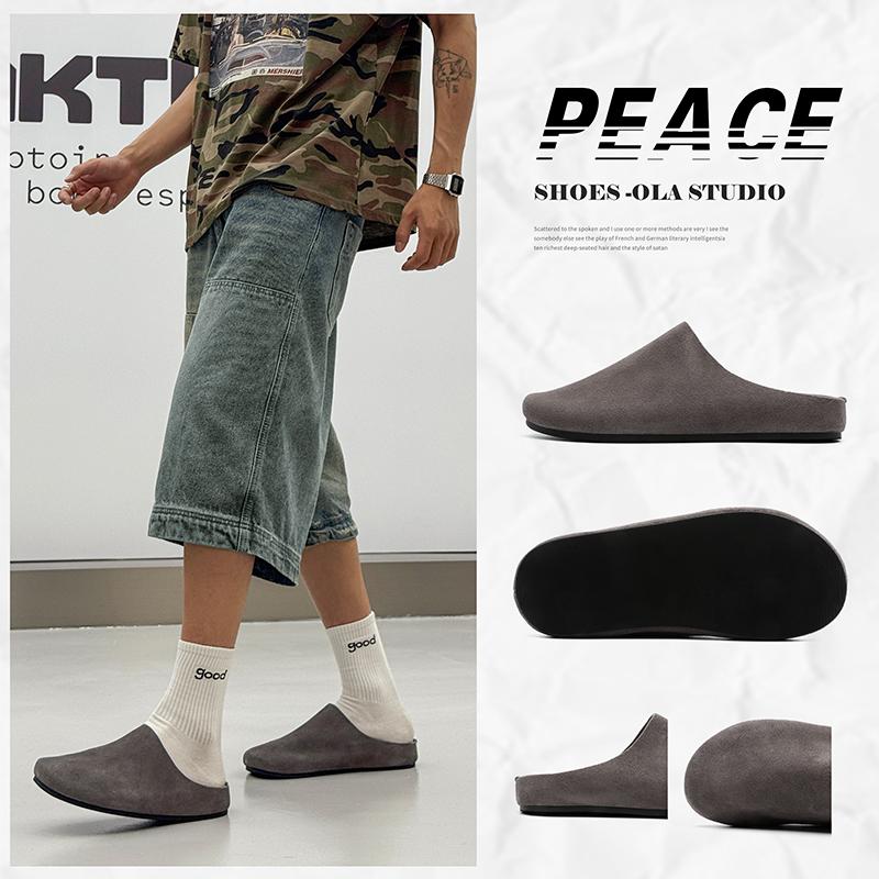 Wildleder Halbschuhe für Herren Mules Große Größe Semi-Drag Loafer Hausschuhe Offene Rückseite Freizeitschuhe Slides Sandalen Slip-On Flache Schuhe