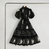 Lace Stand Collar Embroidered Patchwork Puff Sleeve Dress