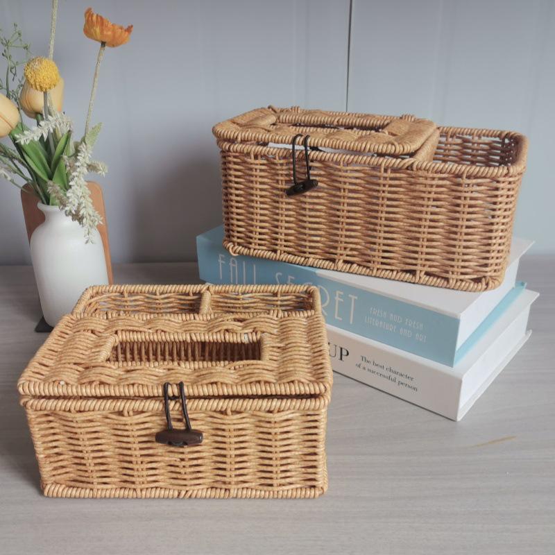 Waterproof Rattan Woven Tissue & Remote Storage Box for Living Room or Bathroom