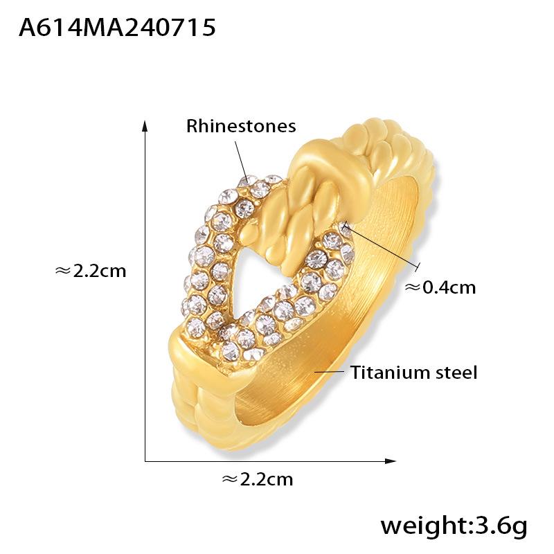 Diamond Twist Edge Ring Women'S Retro Design Titanium Steel Plated 18K Gold Index Finger Ring