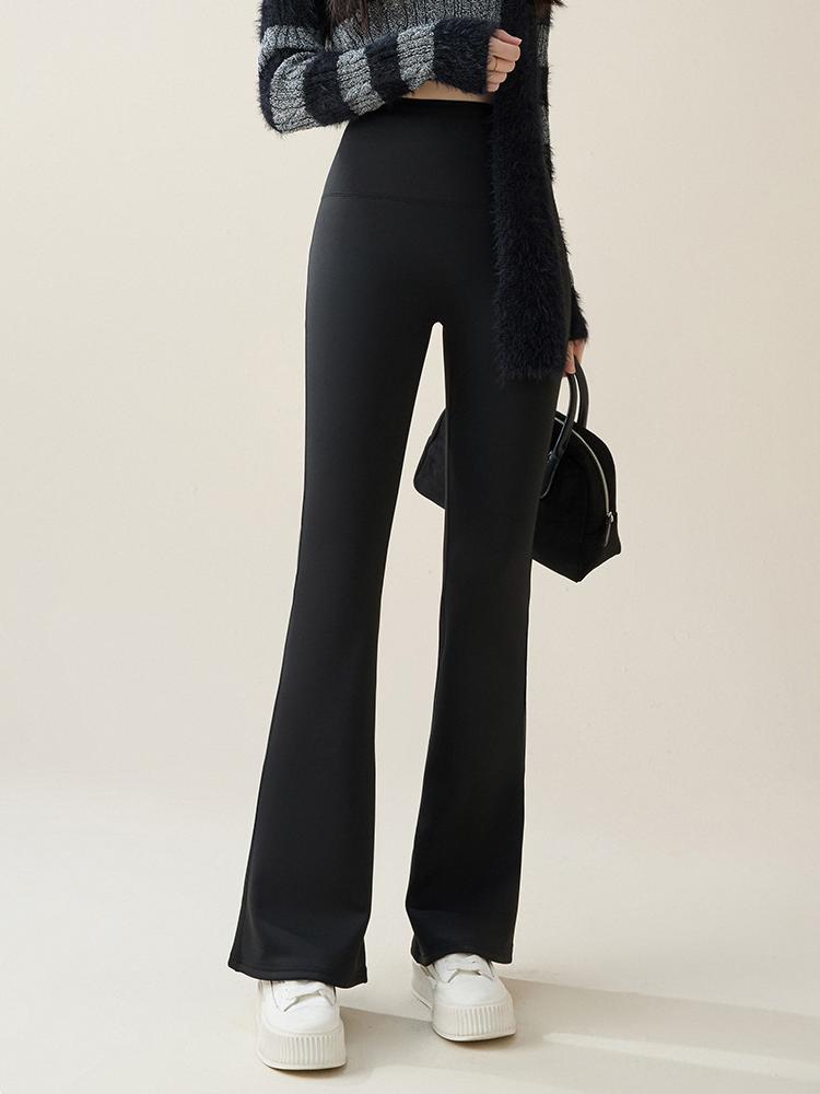 Autumn Winter Rabbit Fleece Sharkskin Micro Flared Pants Leggings Women Elastic High Waist Slim Warm Horseshoe Pants