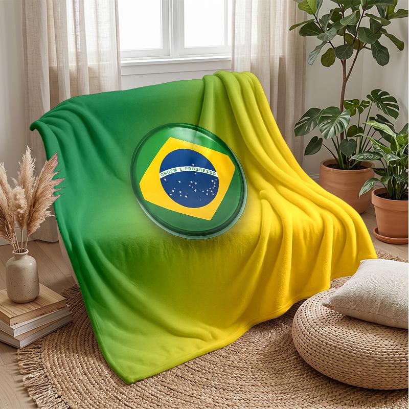 Brazil Football Printed Flannel Blanket Skin Friendly Warm Decorative Throw for Indoor Couch Bed Daily Use