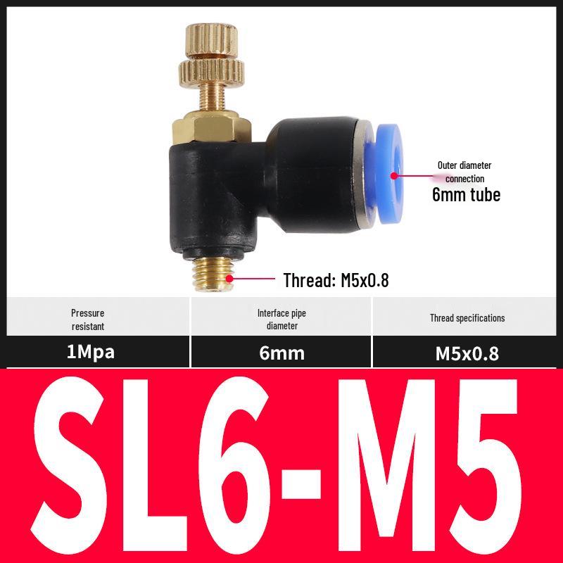 

Pneumatic Speed Regulator: One-Way Flow Limiting Cylinder Throttle Valve SL4-M5 to 12 Air Tube Connector