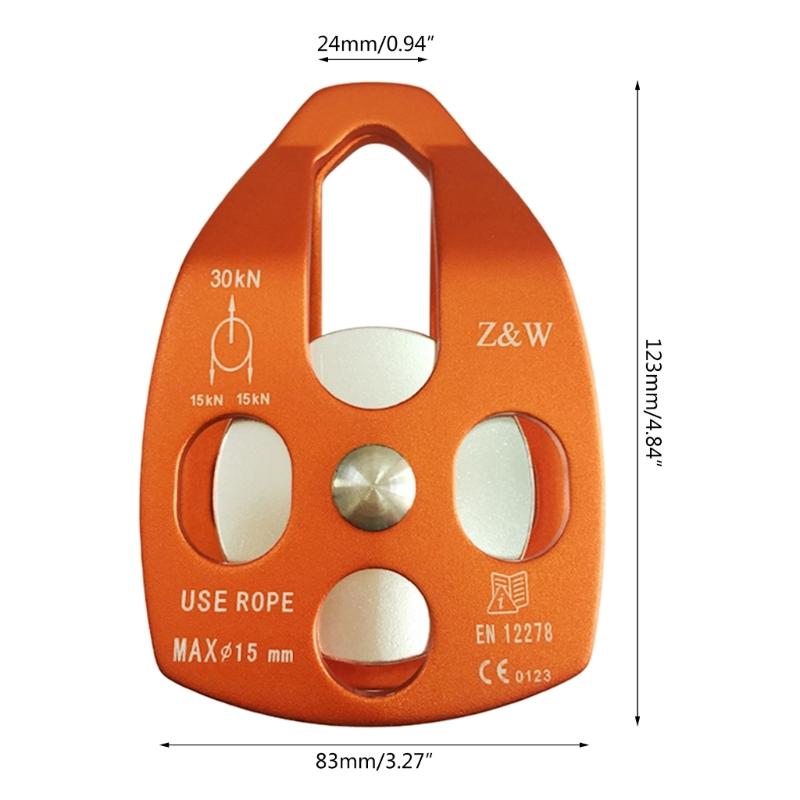 Stainless Flexible Active Pulley Sideplate Single Sheave Pulley 360degree Wwivel for Rock Climbing Hauling Gear 28KN