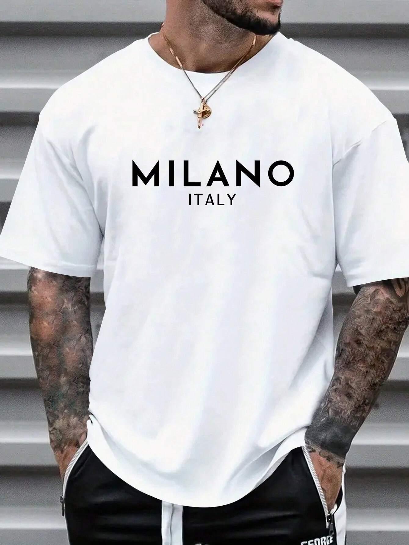 

Milano Men Cotton T-shirt Luxury Brand Fashion Big Size Top Casual Short Sleeve Streetwear Classic New Arrival Print Tee 4XL XL