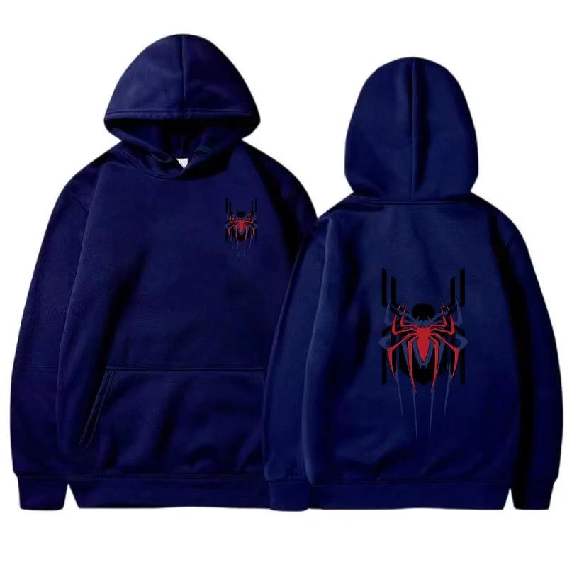 2025 New Men's Hoodie Street Fashion Deep Red Spider Print Sweatshirt Brushed Fleece Women's Casual Fun Loose Hoodie Men's Wear