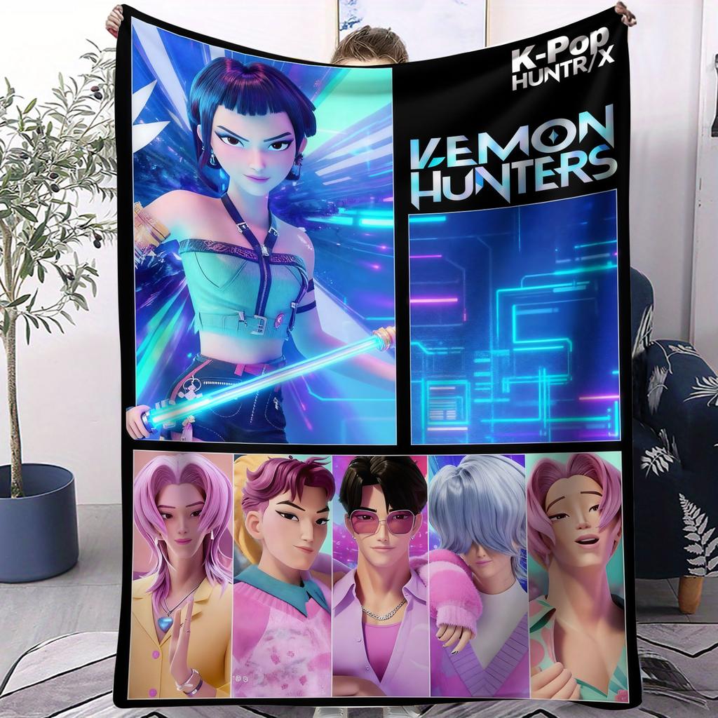 K Pop Flannel Blanket Demon Hunters Ultra Warm Soft Throw Blanket for Office Bedding Cover Plush Thin Quilt Holiday Decor Fans