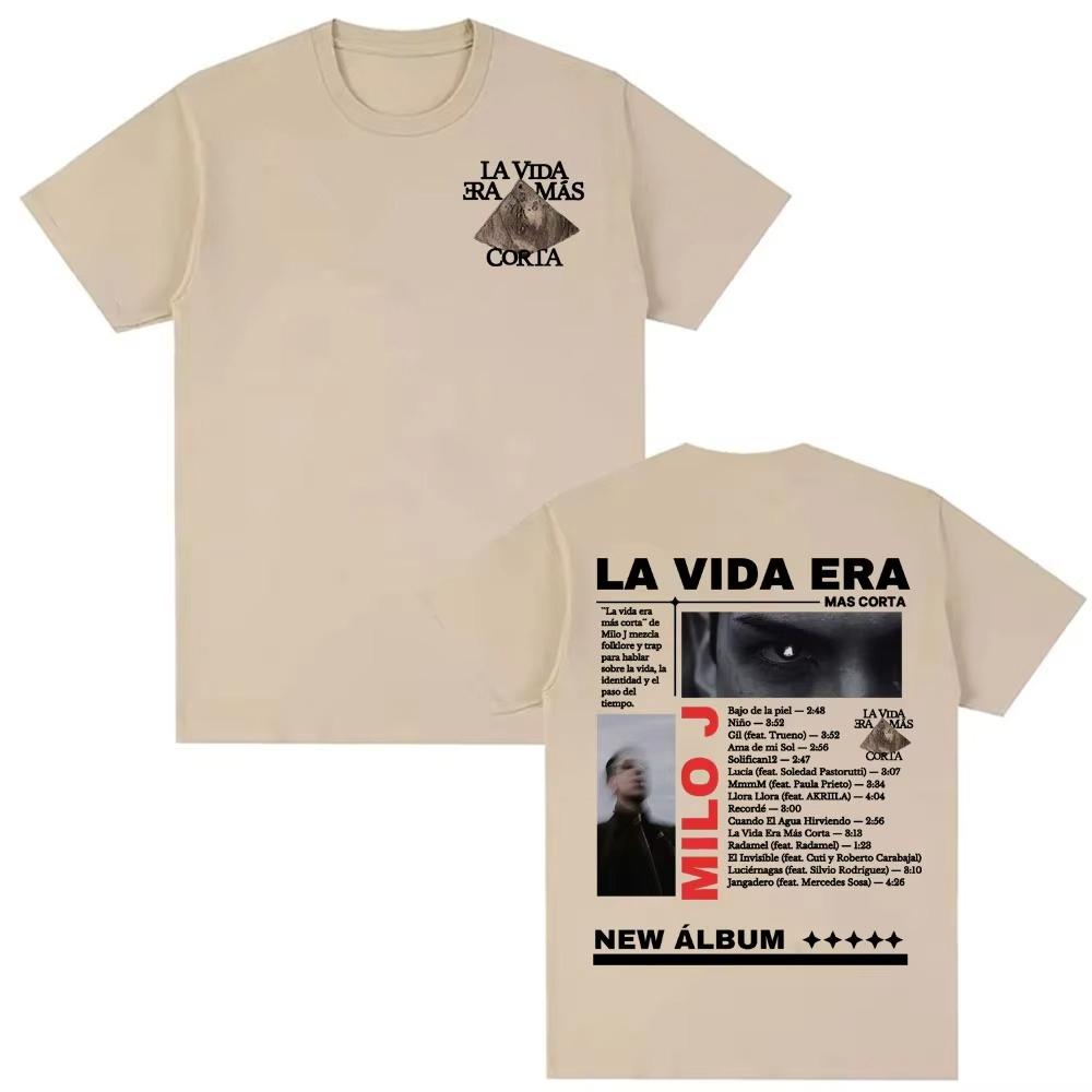 Rap Singer Milo J La Vida Era Mas Cortas New Album Tour Pattern SpringSummer Unisex Harajuku Hiphop Tshirt Street Wear Y2K