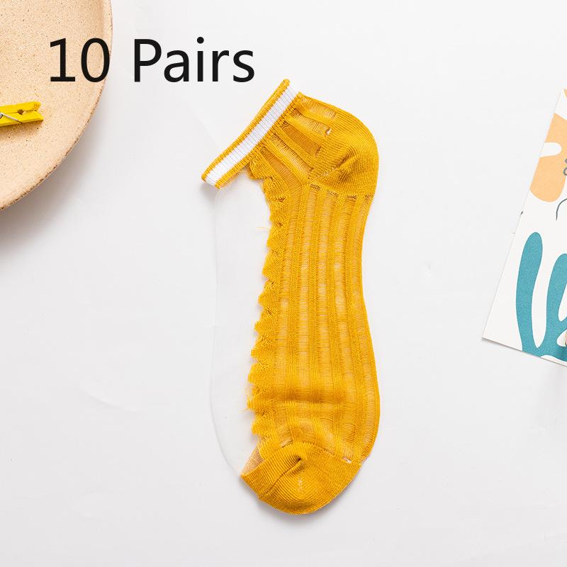 10 Pairs of Women's Summer Thin Style Lace Shallow Mouth Invisible Glass Silk Socks