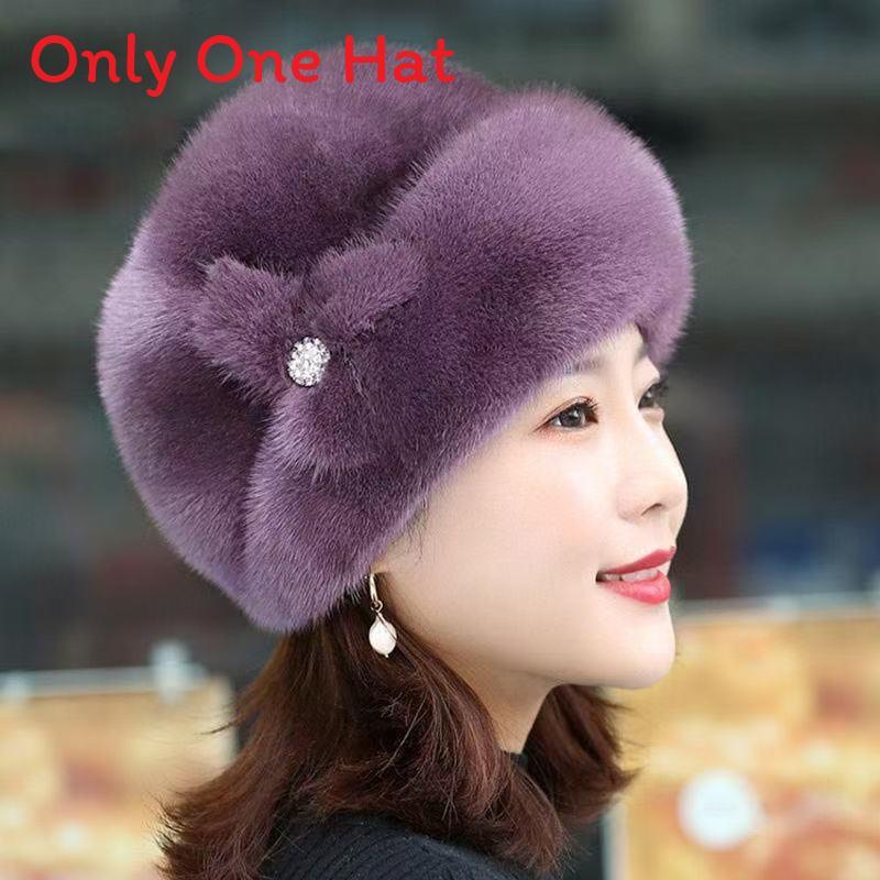 

Fashion Women Winter Hat With Faux Mink Fur And Soft Polyester For Warm Casual Looks фиолетовый