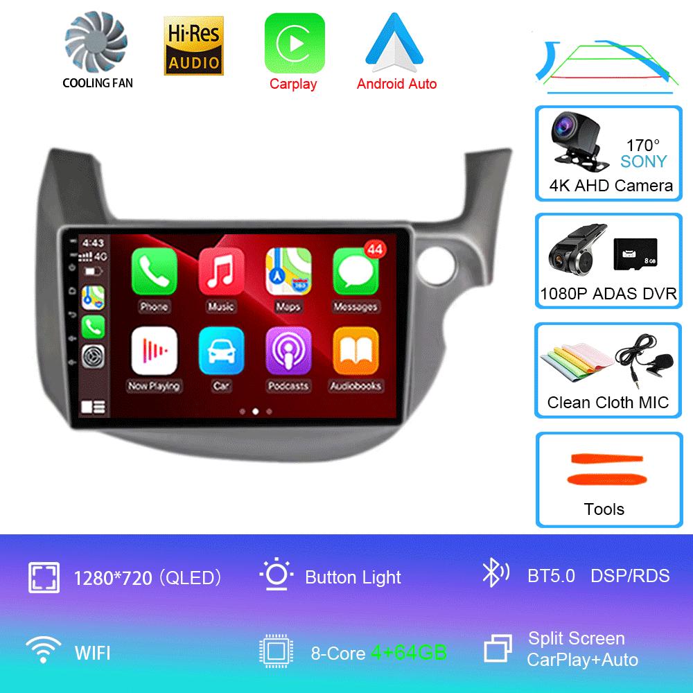 Car Radio Android 14 Carplay For HONDA FIT JAZZ 2007 - 2013 Navigation Multimedia Player Stereo 5gWiFi+4G BT DVD Head Unit Auto