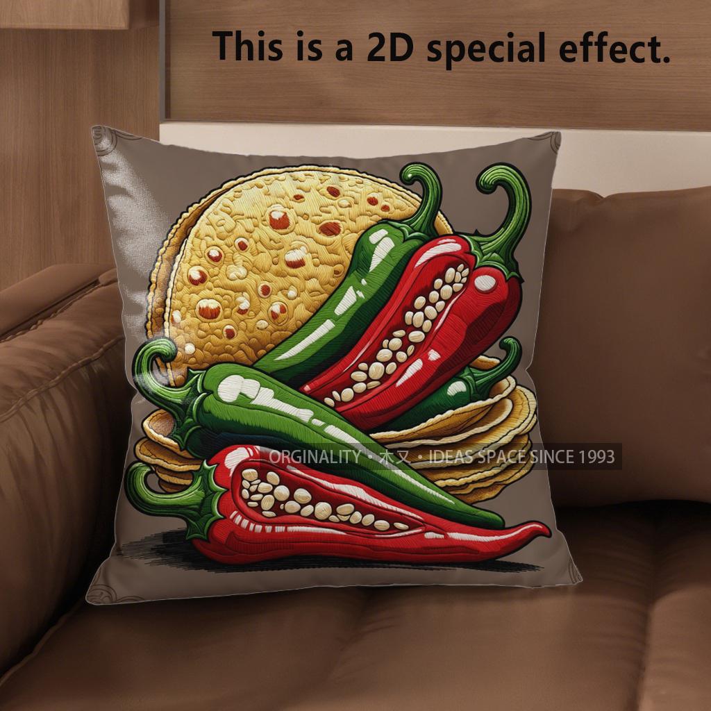 2D Southwestern Fiesta Chili Corn Taco Throw Pillow Covers Pattern Cushion Cover Suitable For Sofa Bedroom Car Pillow Cover
