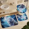Moon White Tiger Shower Curtain Sets With Rugs Toilet Lid Cover And Bath Mat Fantasy Wild Animals Forest Shower Curtains With 12