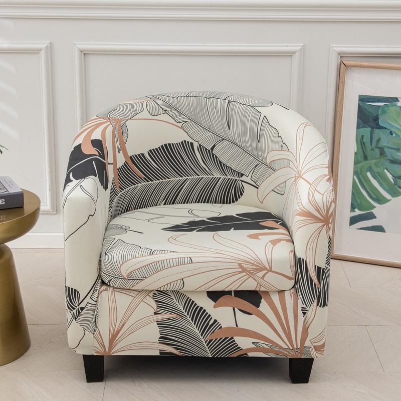 Club Chair Slipcover 2 Piece Stretch Printed Round Barrel Chair Covers Removable Tub Chair Slipcover With Elastic Bottom