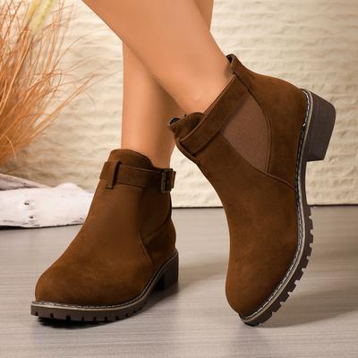 Suede Booties Women's New Short Vintage Block Heel Flat Martin Boots Side Zipper British Style Women's Boots