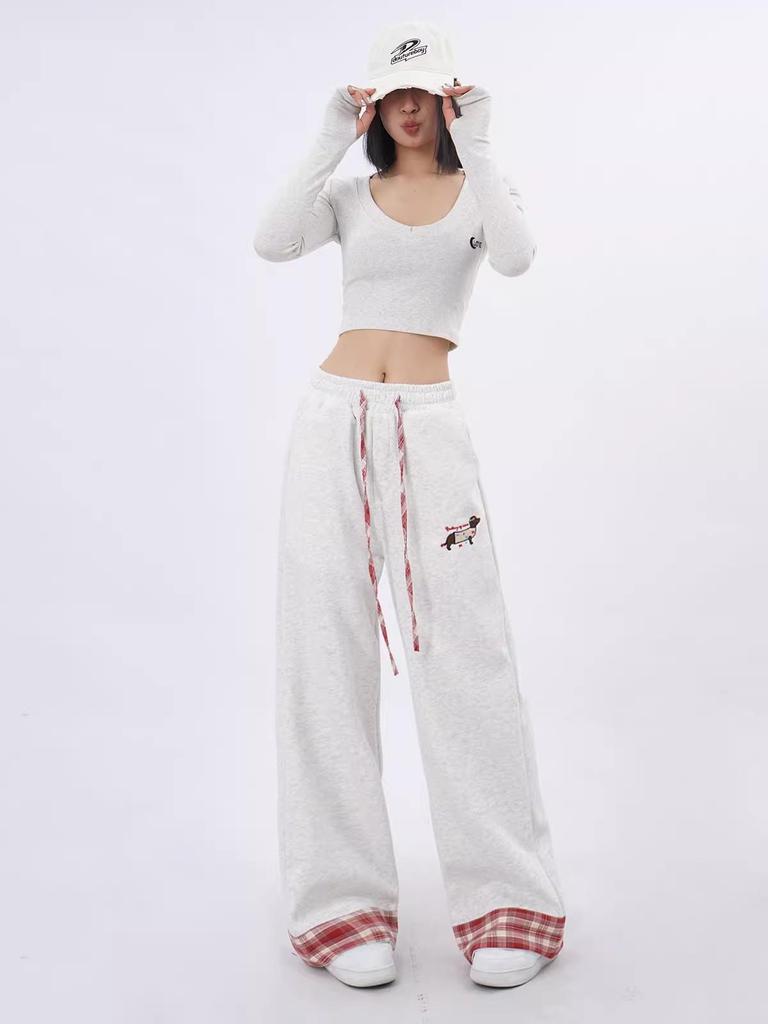 Women's Sporty Retro Wide-Leg Sweatpants, Cuffed, 2025 Design – Loose Fit for Autumn/Winter Casual Wear