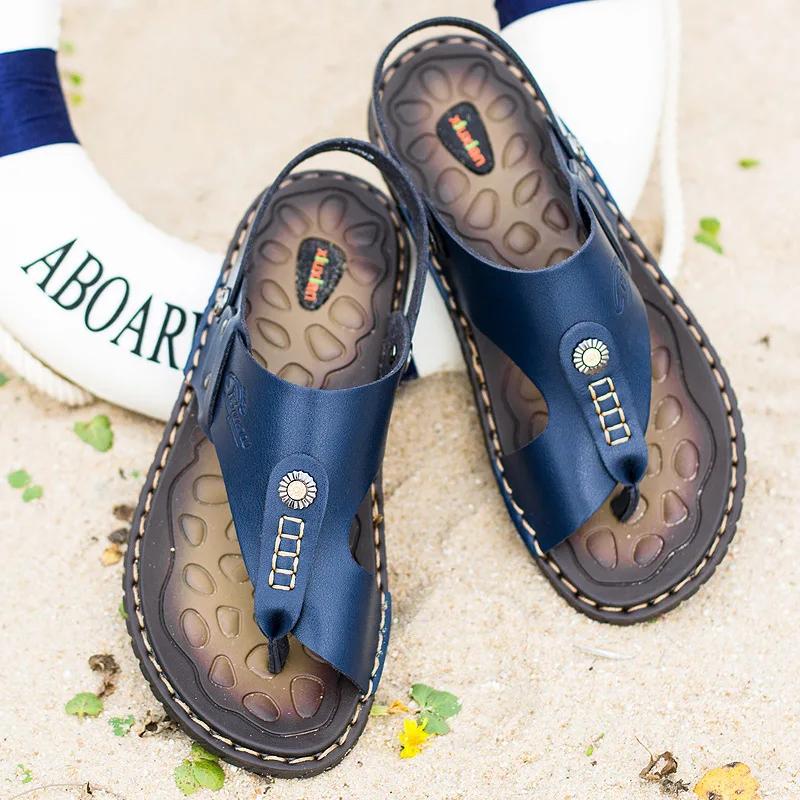 Fashion Big Size 47 Men Leather Sandals Summer Classic Men Shoes Slippers Soft Sandals Men Roman Comfortable Outdoor Walking Footwear