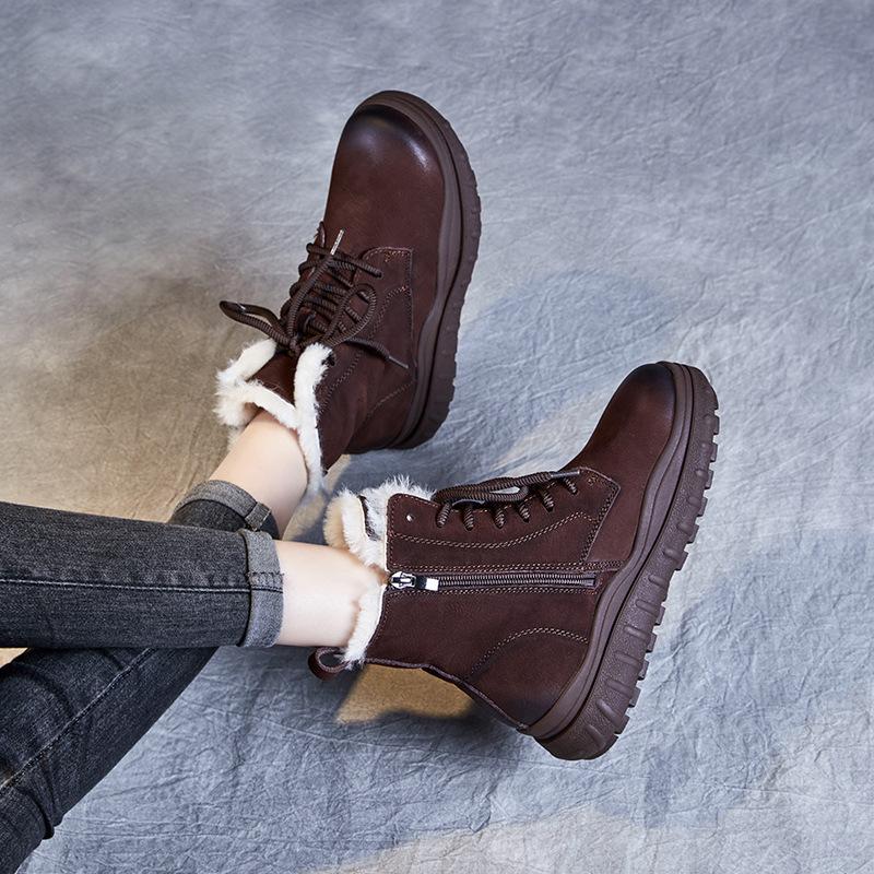 Fashion 2025 New 5cm Women's Genuine leather Snow Boots Women's thick-soled Warm Cotton Boots winter head layer cowhide boots Vintage