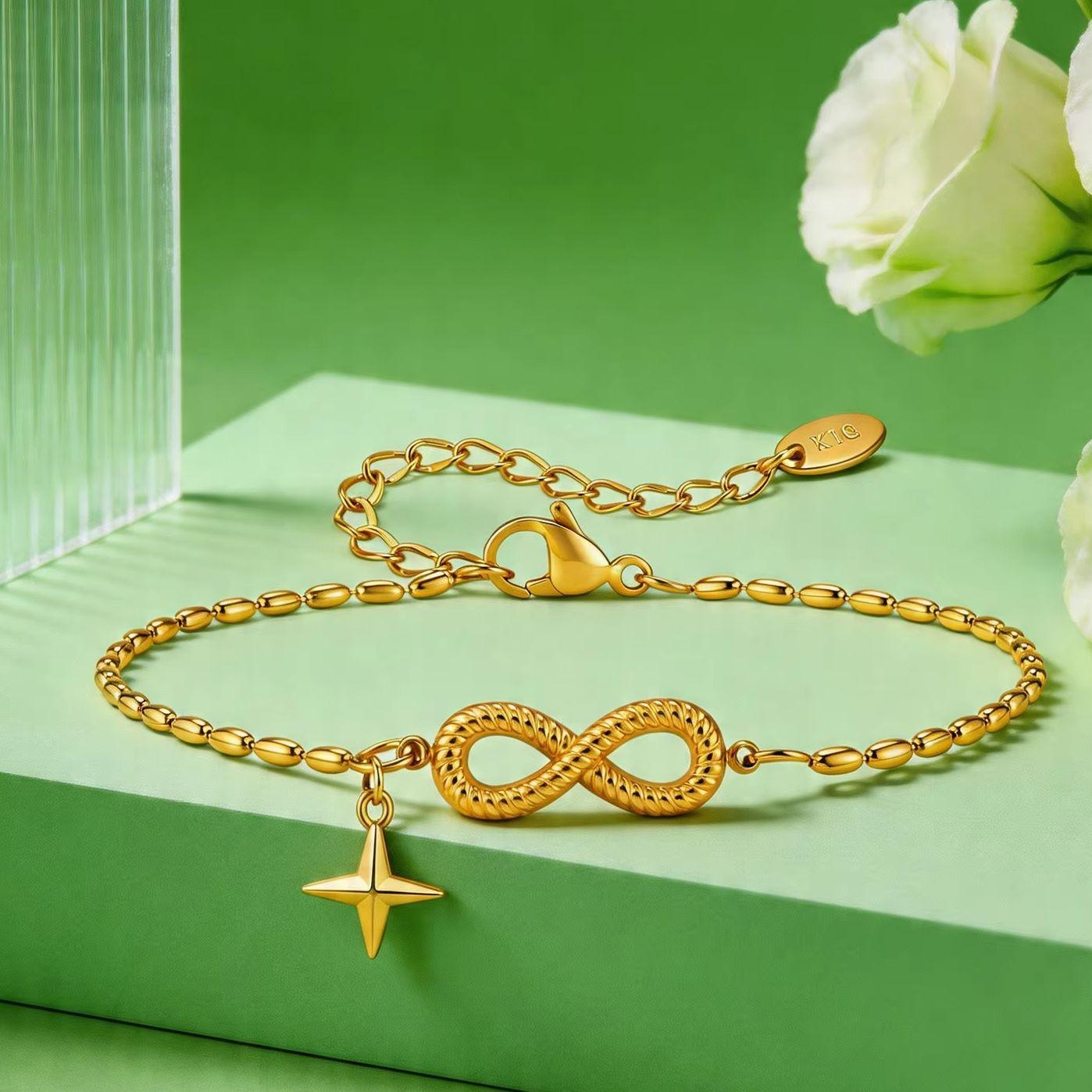

Stainless Steel Beads Chain Infinity Bracelets for Women Four-Pointed Star Pendant Bracelet Waterproof Fine Eternal Jewelry Gift