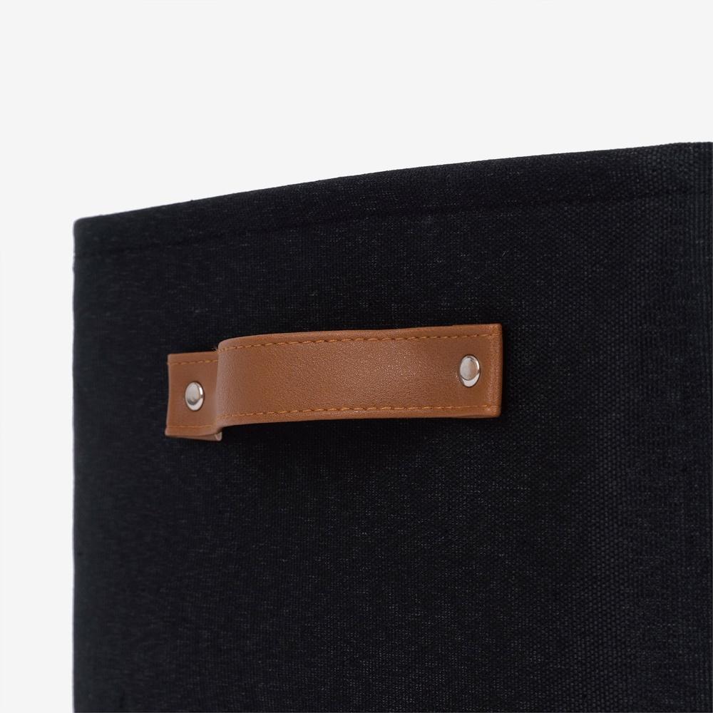 Black Canvas Polyester Storage Basket with Handles Decorative Organizational Container Home Office Shelving Linen Supplies 15L X