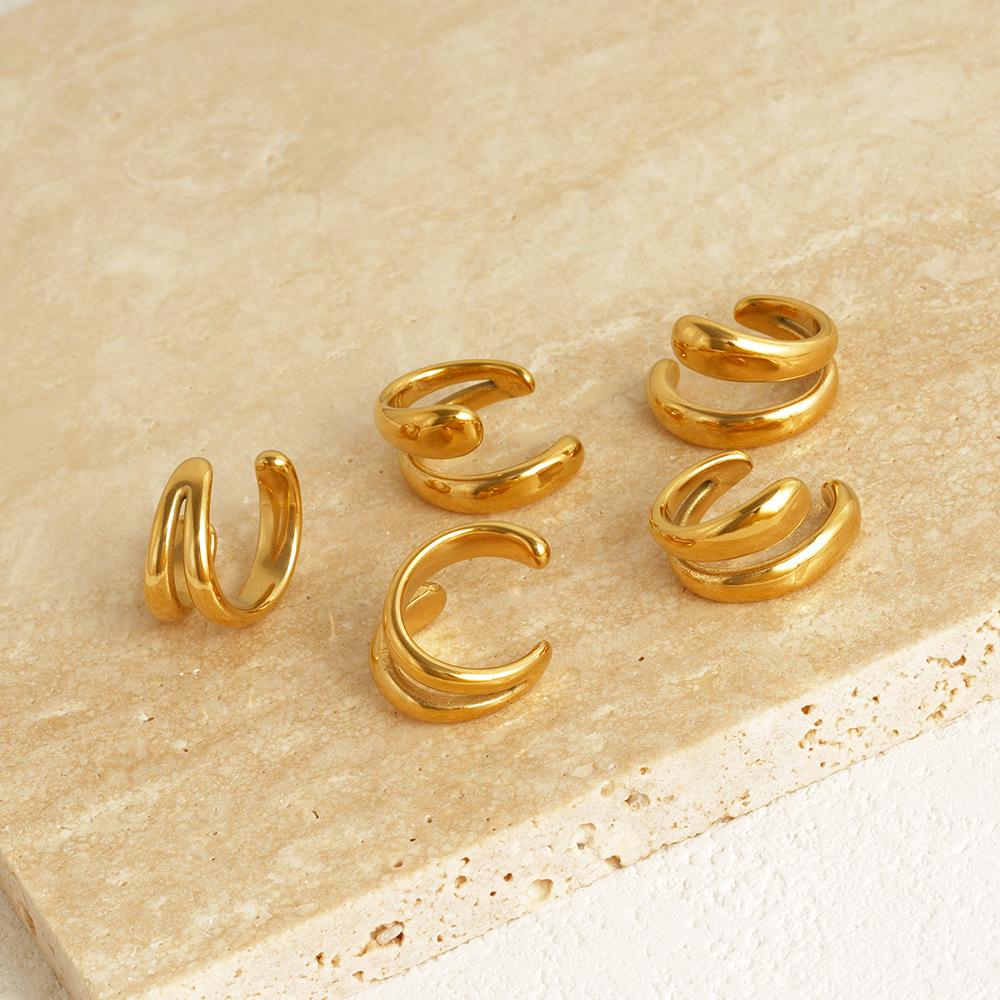 European Niche Fashion 18K Gold-Plated Double-Layer Stainless Steel Ear Clip for Women – Versatile & Creative Design