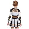 Bambina Ragazza Costume da Cheerleader 2 Pezzi Costume da Esibizione Manica Lunga Patchwork in Rete Trasparente Strass Color Block Crop Top con Gonna Pieghettata