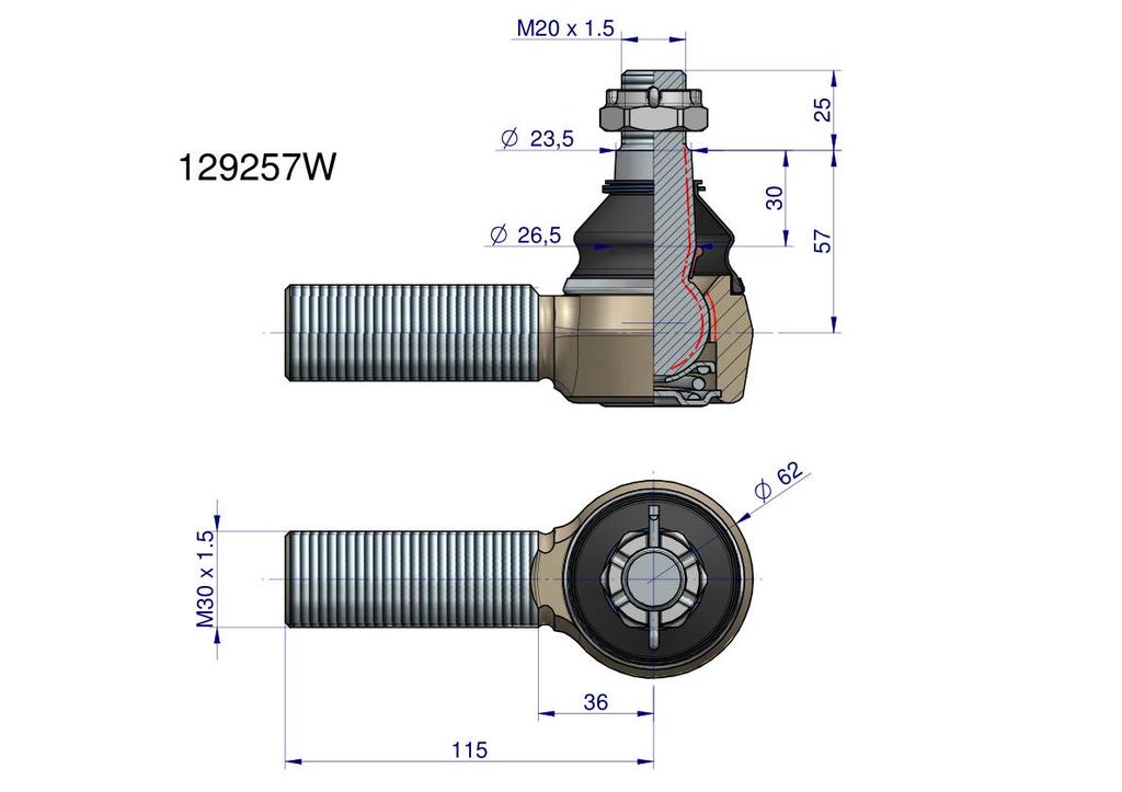 Steering joint M30x1.5 129257 WARYŃSKI