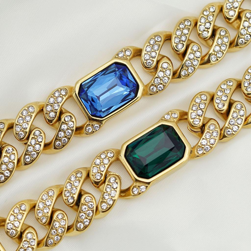 New Hip Hop Fashion Light Luxury Full Diamond Colored Gemstone Bracelet