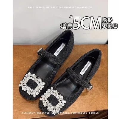 Thick Heel Retro Square Buckle College Style Square Head Single Shoes Soft Sole Mary Jane Inner Height Increase Hair