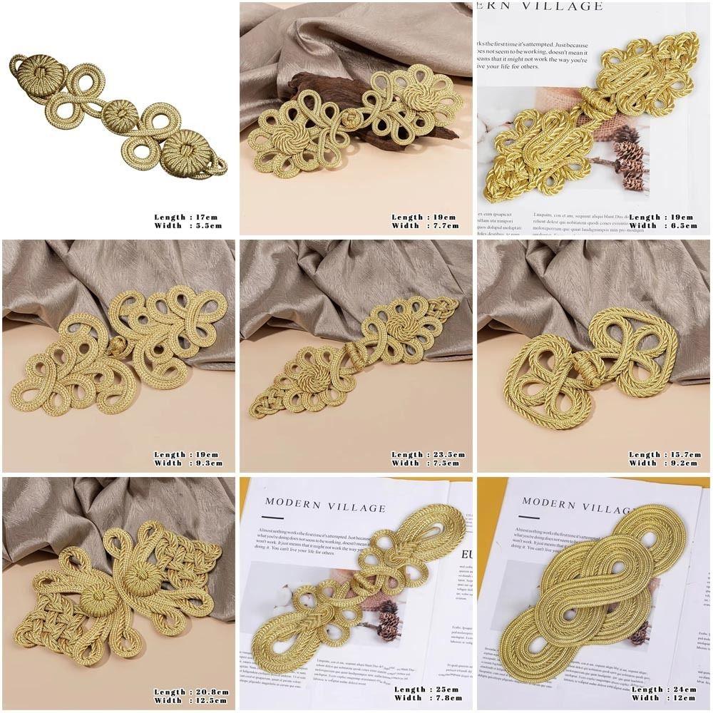Handmade Chinese Knot Buttons Golden Cheongsam Buttons Traditional Gold Lace Trim Clasps  DIY Craft
