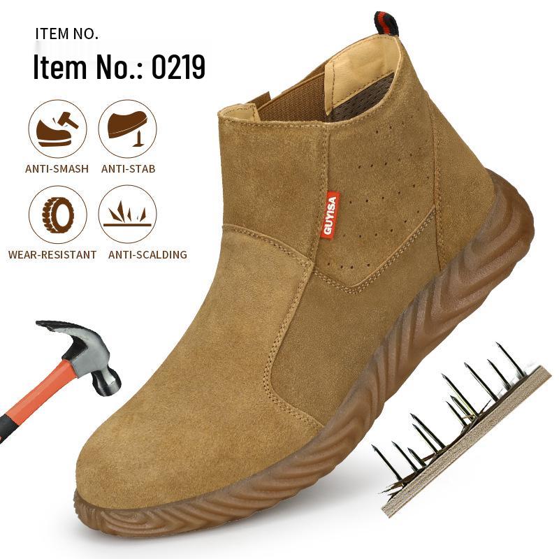 Men's Safety Shoes: Anti-Smash, Anti-Puncture, Anti-Scald, Non-Slip, Suede, Comfortable Rubber Sole
