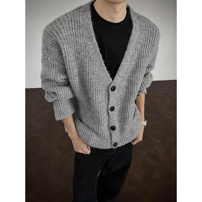 Stylový pánský pletený kardigan s výstřihem do V - Jarní/Podzimní Korejský Ležérní Top