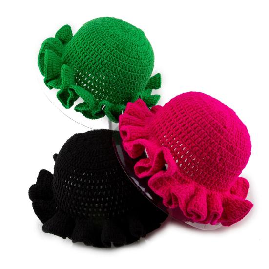 Fisherman Hat Solid Color Ruffled Brim Design Knitting Hat Windproof Warm Sun Protection Outdoor Activities Hat