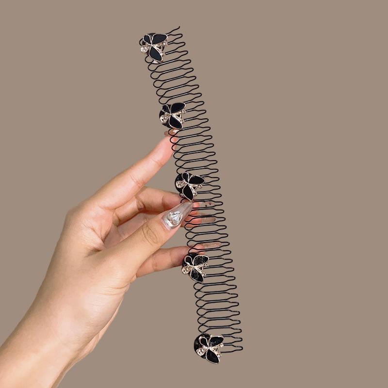 Vintage křišťálové elastické spony do vlasů Trendy černé hřebínkové spony Spona do vlasů Barrette Boční vlásenky Pro ženy Pokrývka hlavy Dětské doplňky do vlasů