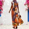 Women Plus Size V Neck Short Sleeve Colorful Printed Long Dress
