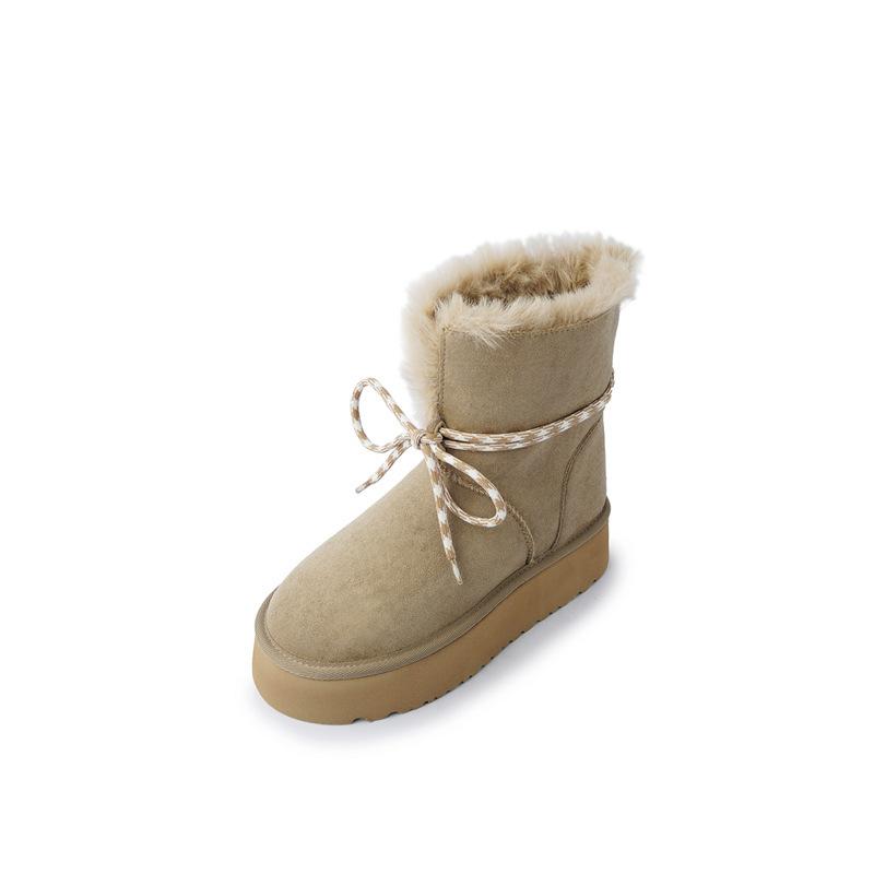 Strap thick-soled snow boots fleece warm Northeast large cotton boots thickened fluffy short boots 40
